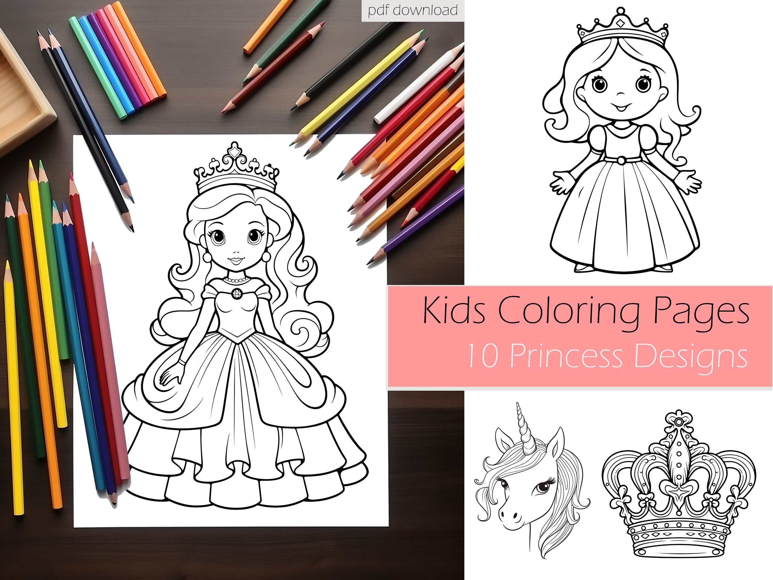 Magical princess coloring page printable instant download fairy tale fun for kids printable coloring sheets diy princess art