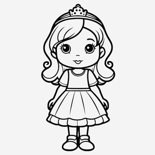 Premium photo black and white princess illustration minimalistic coloring page for kids with simple shapes