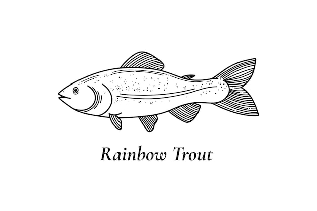 Premium vector rainbow trout vector illustration black and white sketch isolated on white background