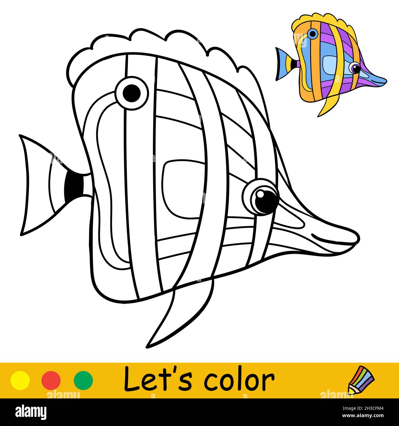 Tropical rainbow fish coloring book for preschool kids with easy educational gaming level freehand sketch drawing vector illustration for print g stock vector image art