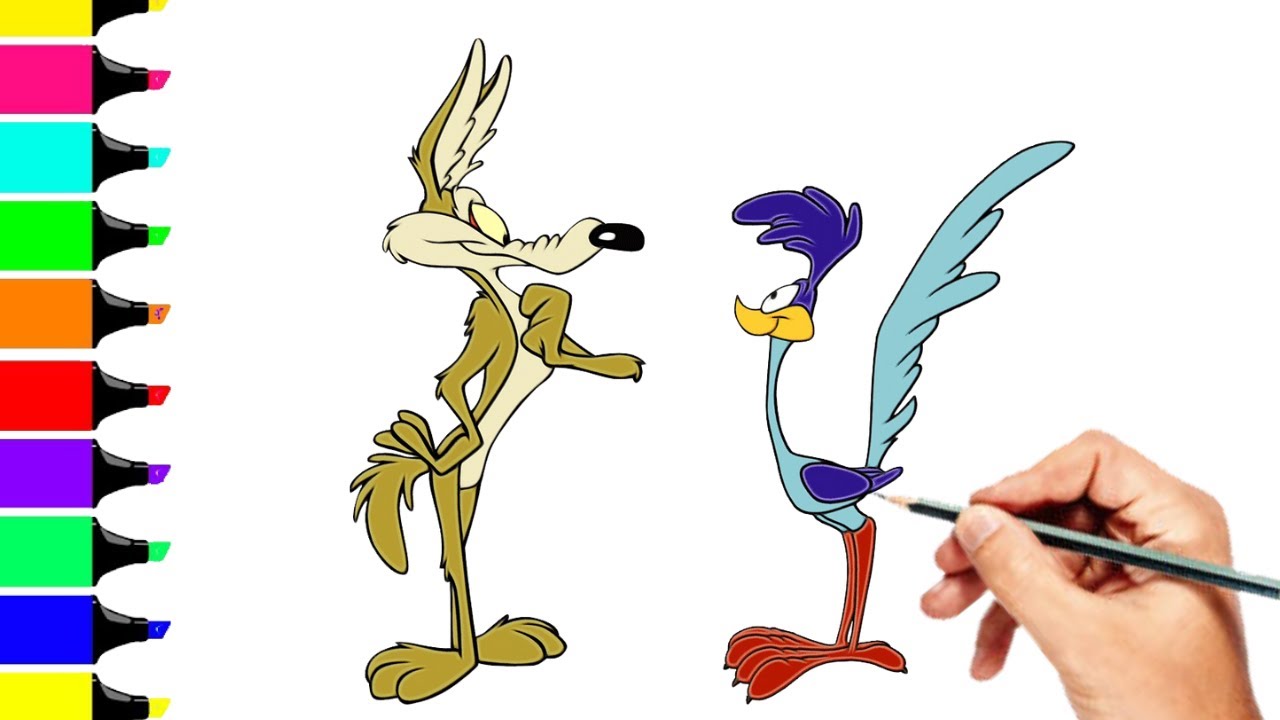 How to draw road runner from looney tunes road runner coloring for beginners