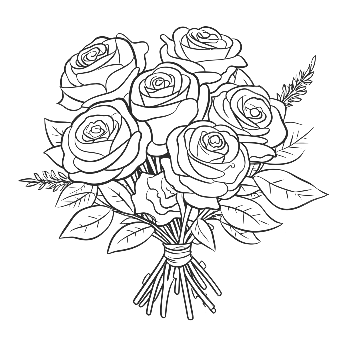Simple rose bouquet coloring page outline sketch drawing vector rose drawing wing drawing bouquet drawing png and vector with transparent background for free download