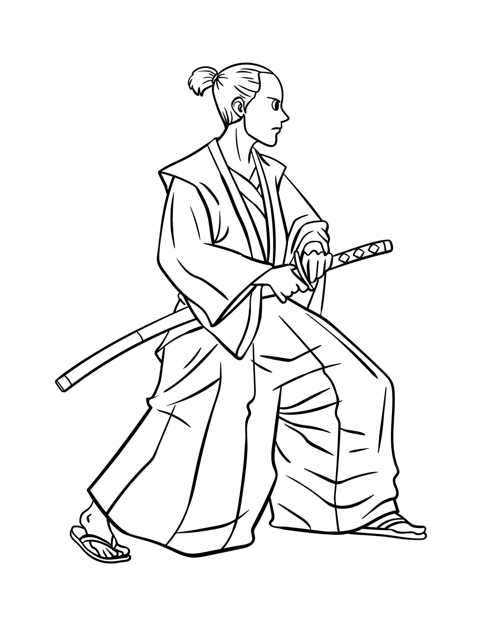 Premium vector samurai isolated coloring page for kids