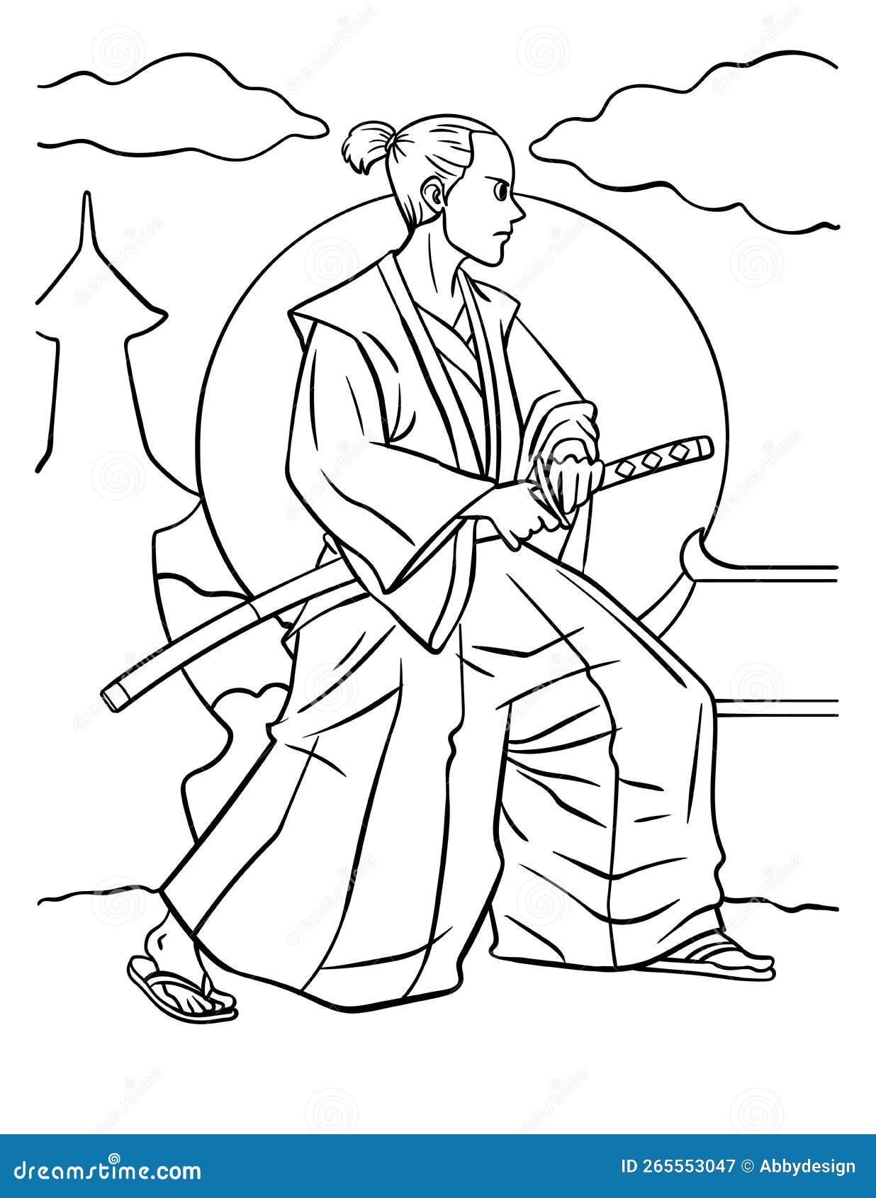 Samurai coloring page for kids stock vector