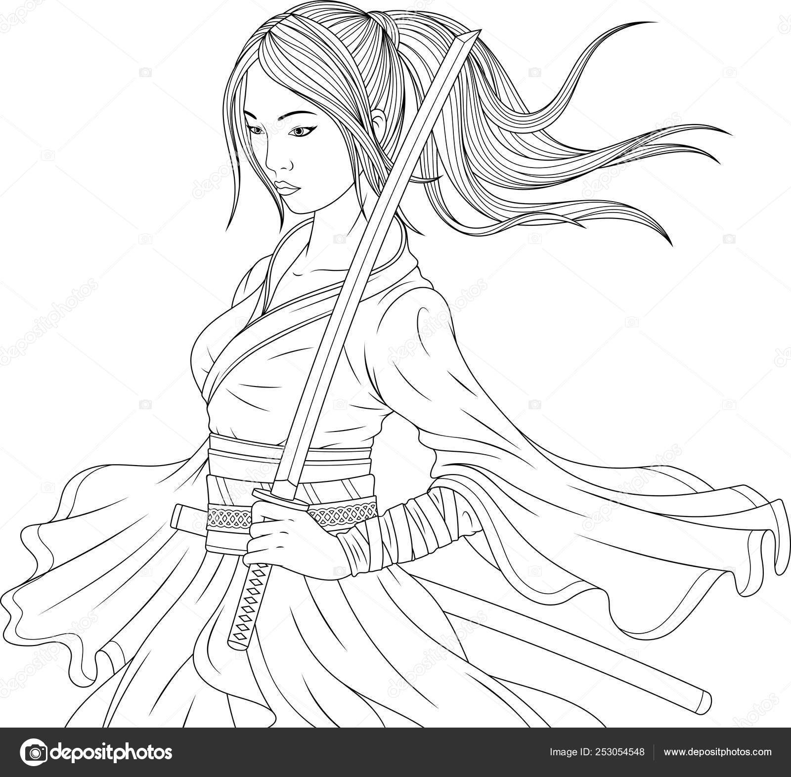 Beautiful samurai girl stock vector by andreymakurin