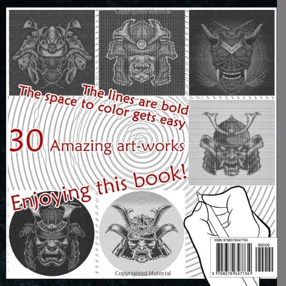 Japanese samurai mask dots lines spirals coloring book traditional culture color pages spiral book drawing gifts for kids childs or lovers for day any occasion to stress