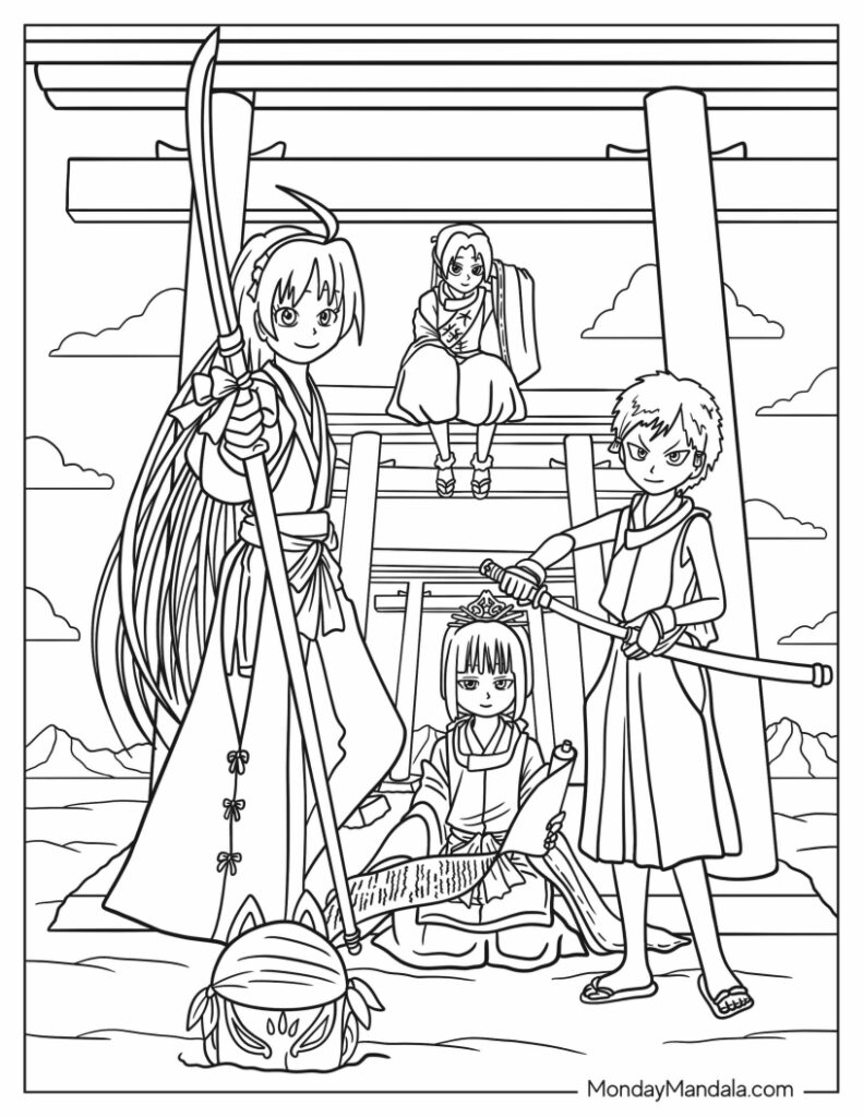 Manga coloring pages free pdf printables