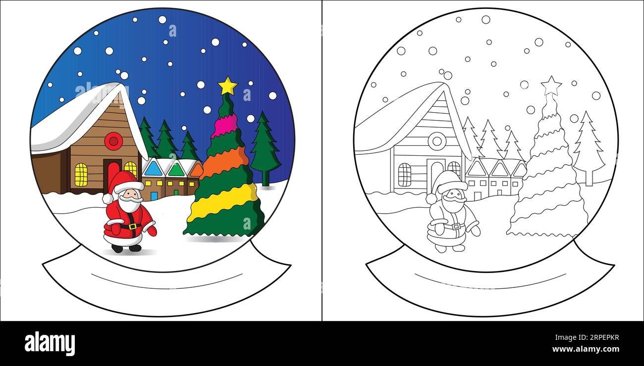 Christmas coloring page of a snow globe with santa hours of fun for kids very easy to color coloring page for kids simple coloring page stock vector image art