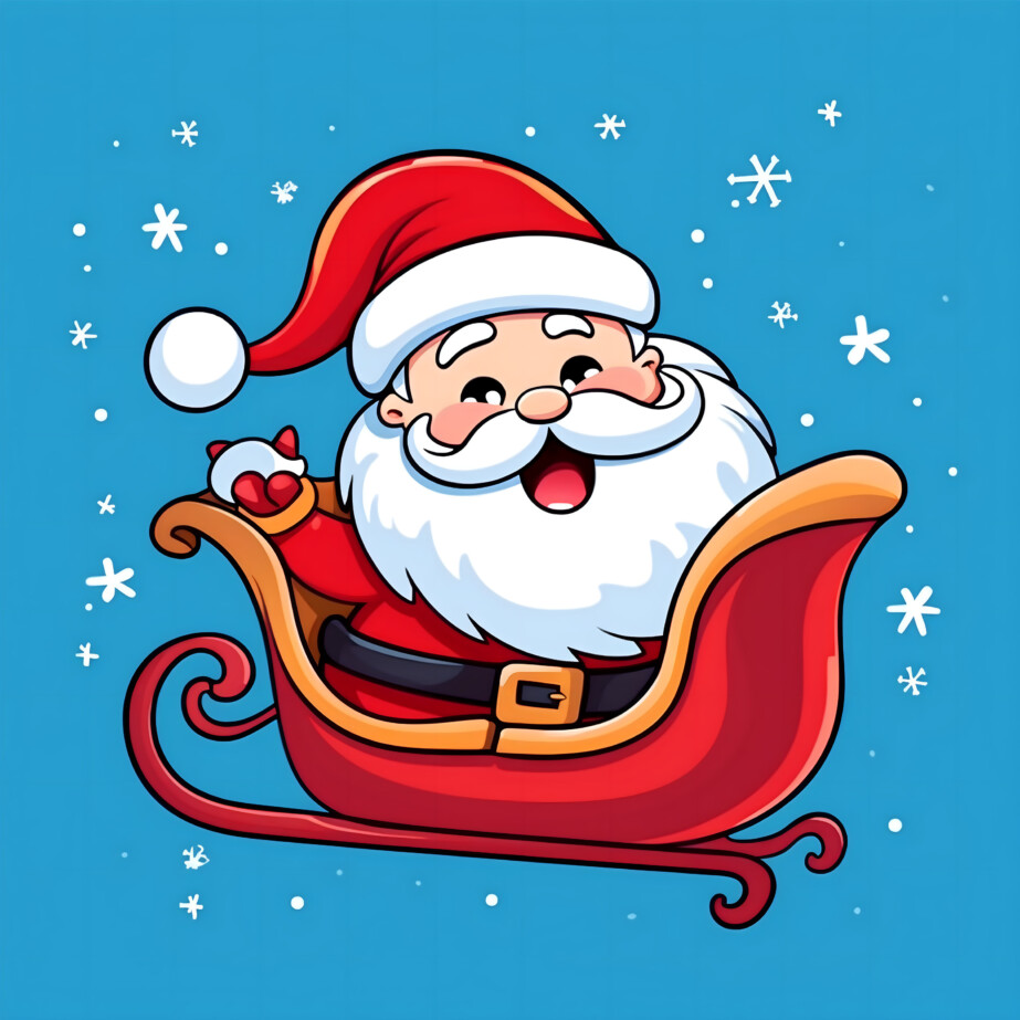 Santa claus coloring page on sleigh