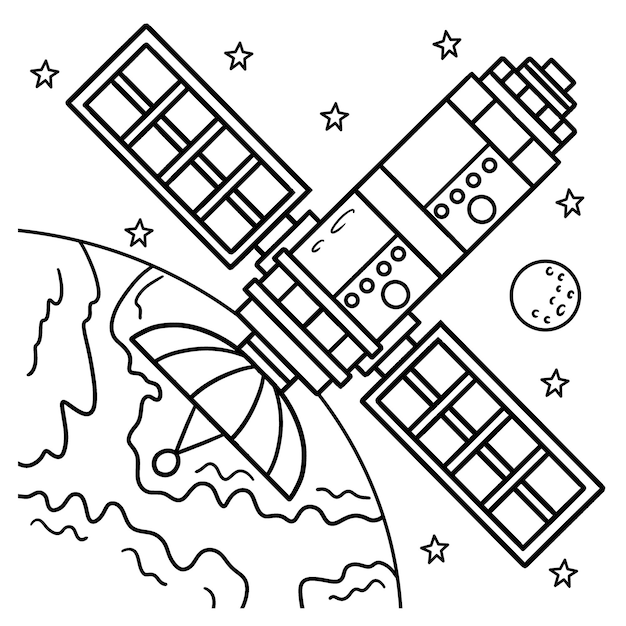 Premium vector space satellite coloring page for kids