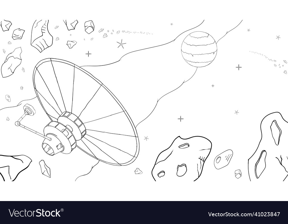 Coloring page space in line art style on white vector image