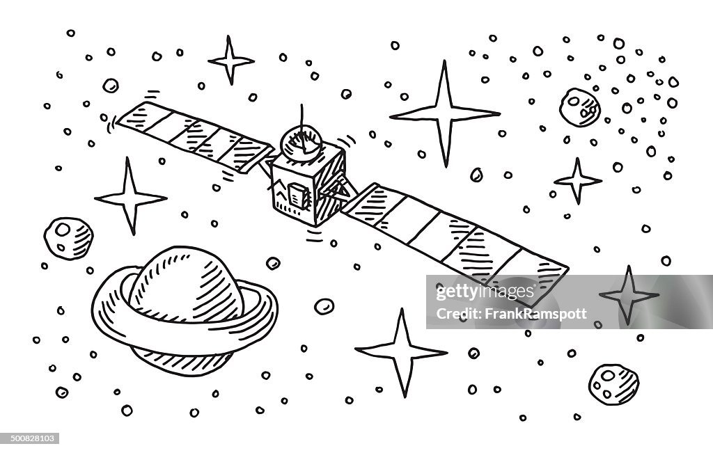 Satellite space stars planet drawing high