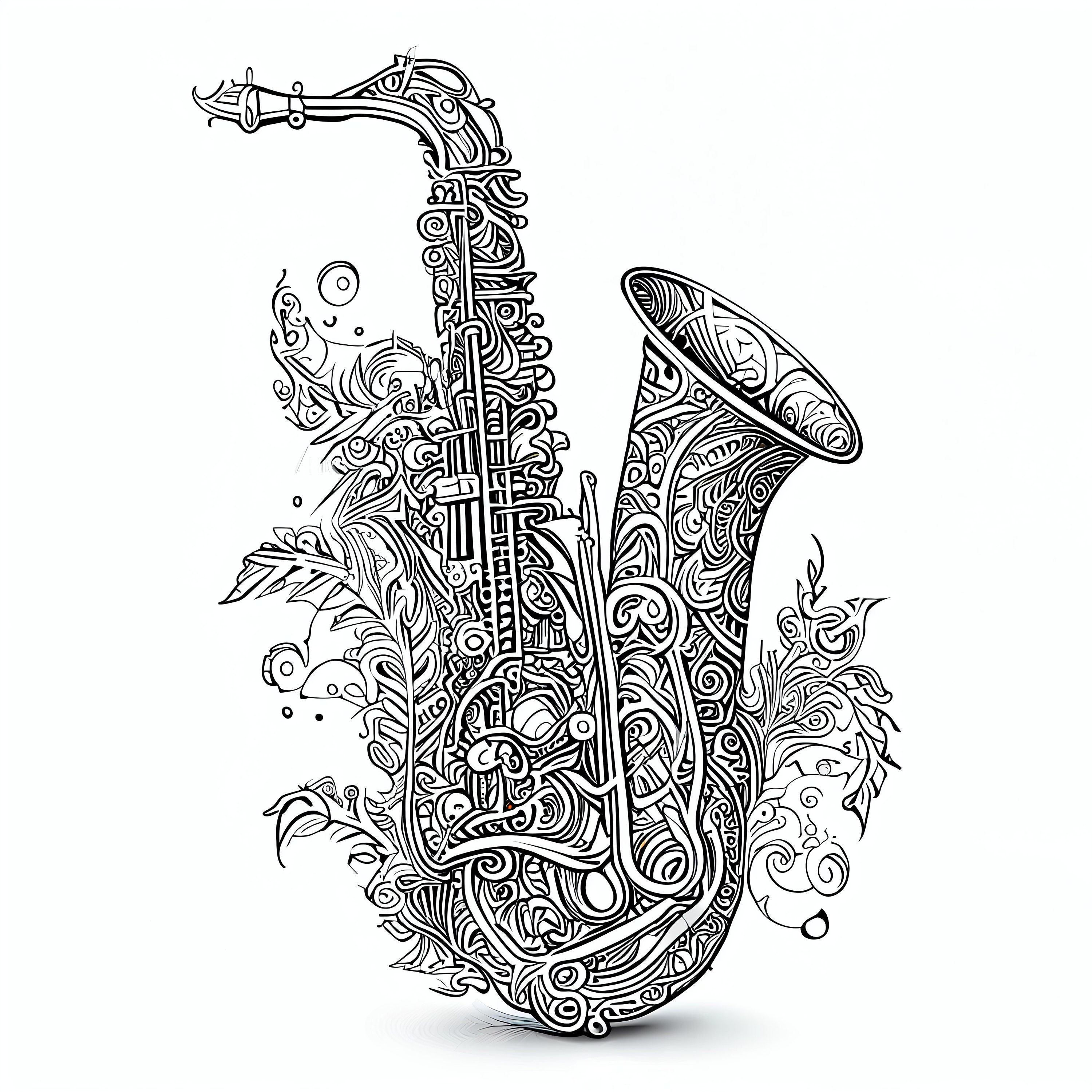 Pack stress relief coloring pages saxophone digital print filigree detailed mandala instant download set coloring books for adults