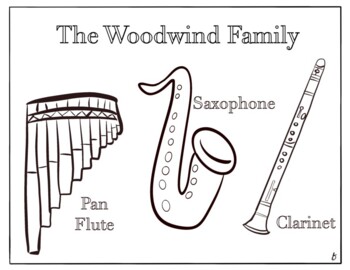 The woodwind family coloring sheet music pan flute saxophone clarinet