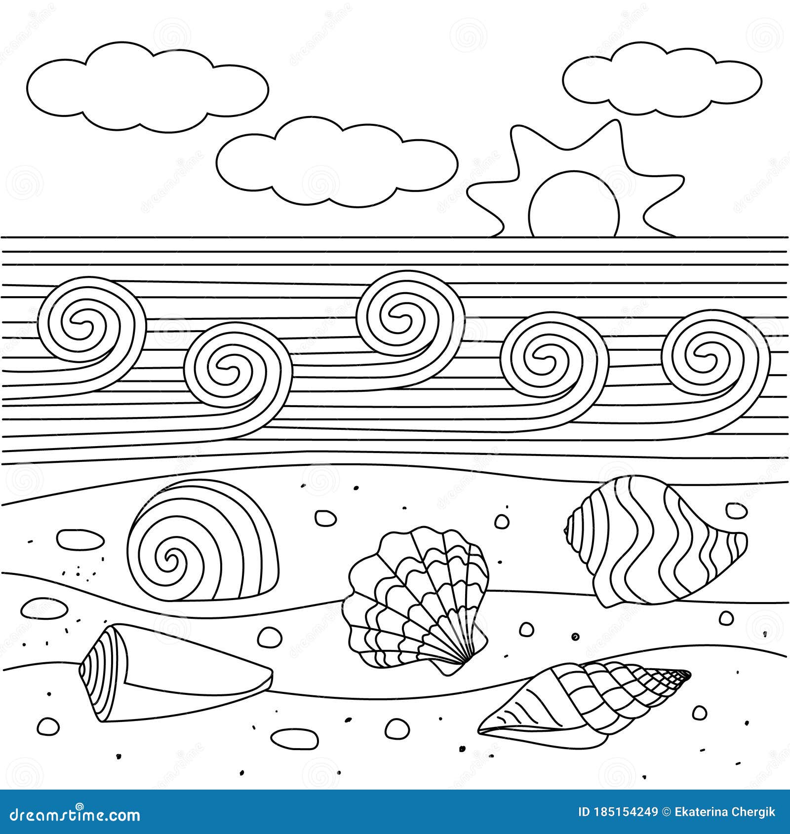 Cute kids coloring book with seashells stock vector