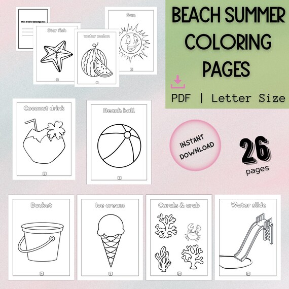 Summer coloring pages for kids simple drawings with names with bonus coloring pages digital download pages