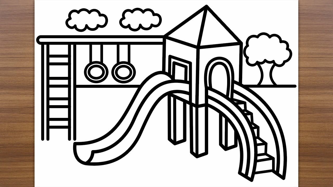 How to draw playground with slide and swing very easy simple art tutorial