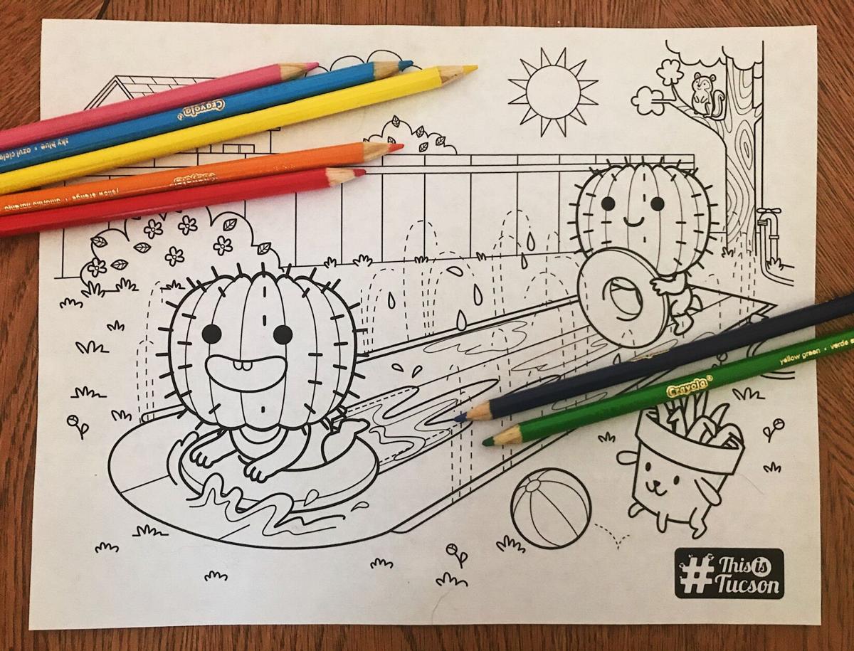 Color this adorable cactus on a slip n slide to kick off your summer to do tucson
