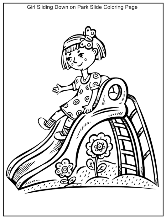 Girl sliding in the park coloring page coloring pages color fun