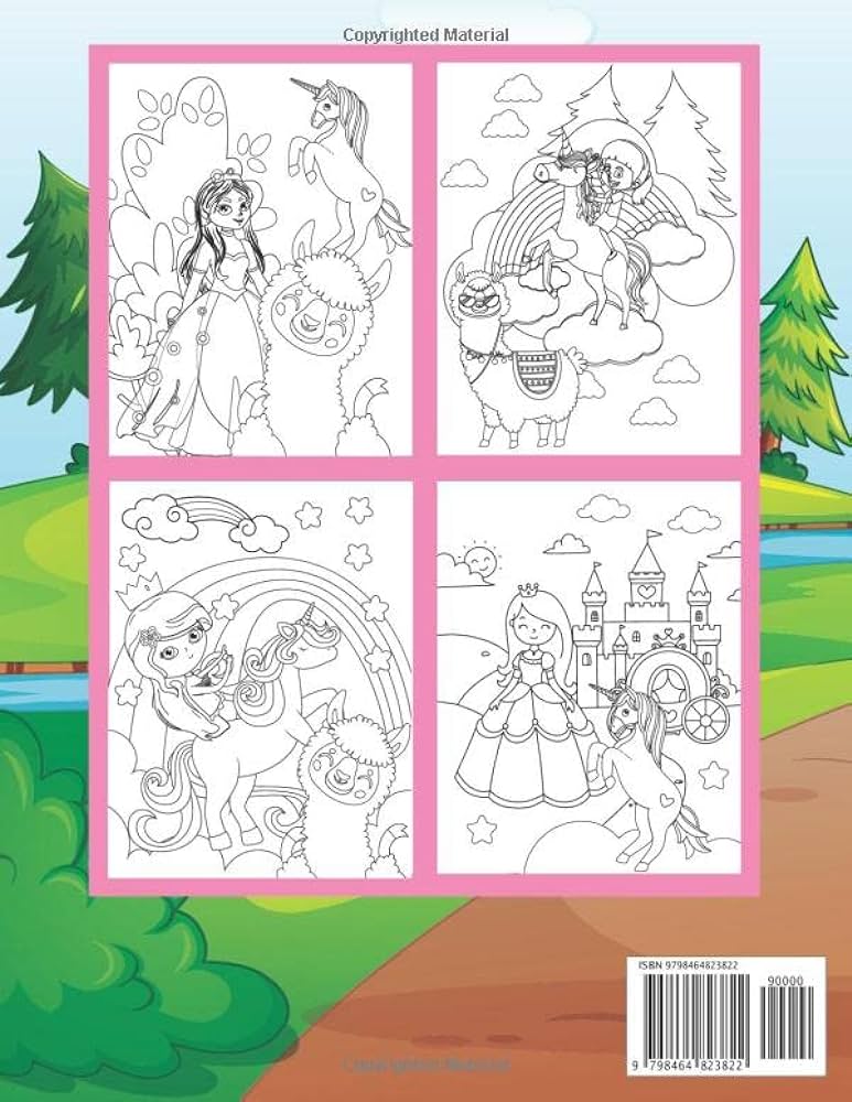 Llama unicorn and princess coloring book funny colouring pages for girls boys
