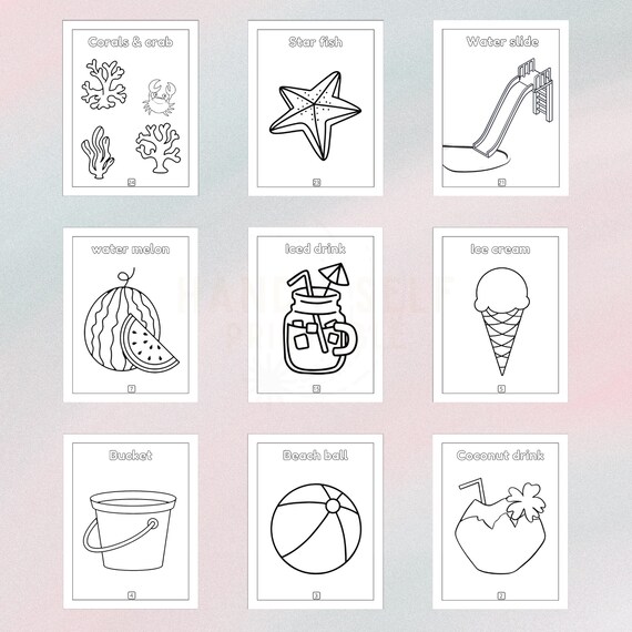 Summer coloring pages for kids simple drawings with names with bonus coloring pages digital download pages