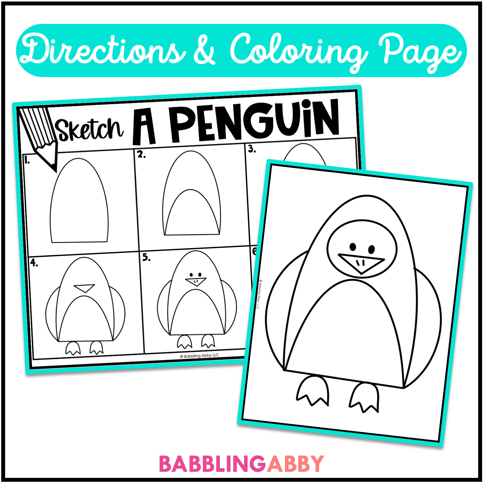 Penguin directed drawing following directions coloring page for january winter