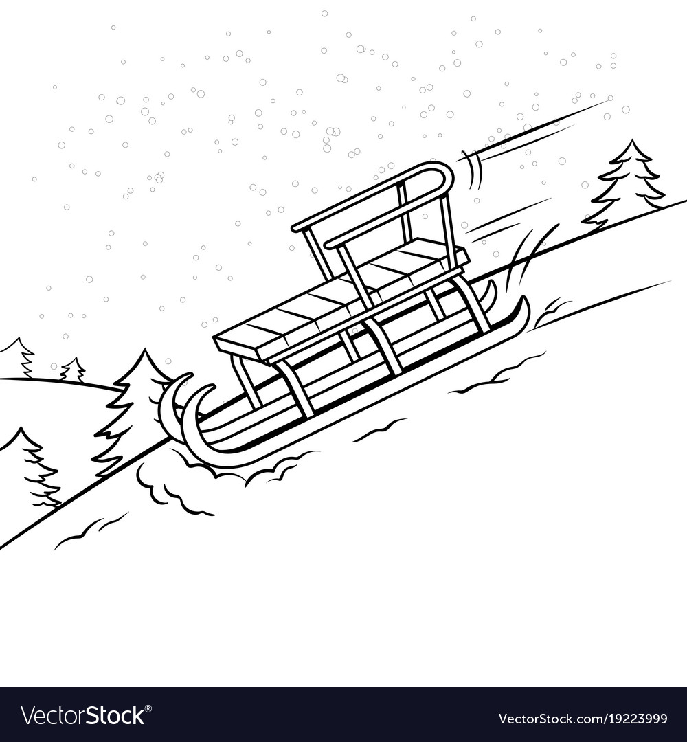 Sledge slide down hill coloring book royalty free vector