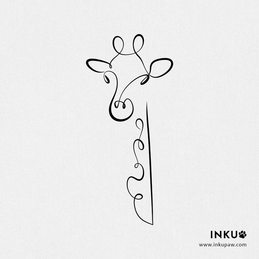 Minimal giraffe line tattoo design inku paw