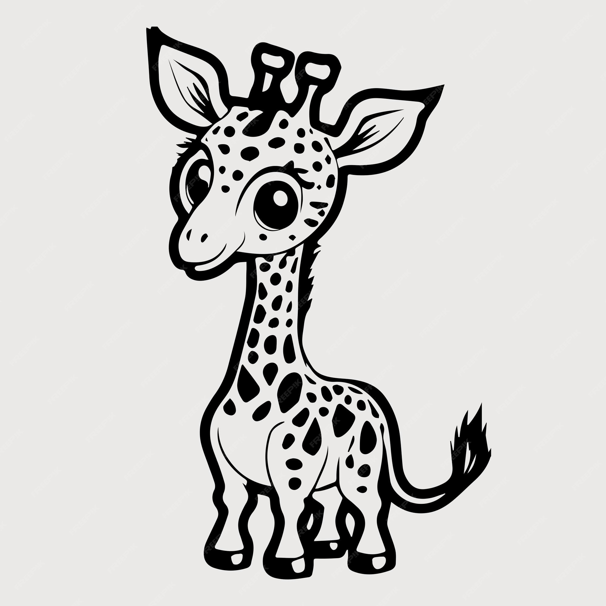 Premium vector a vector of a cute giraffe in black and white coloring page for kids