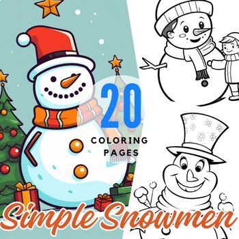 Simple snowman coloring pages for stress relief and relaxation tpt