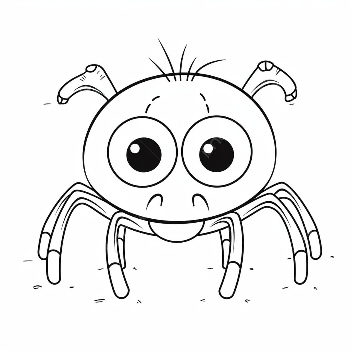 Cartoon spider with big eyes and stingers on it for coloring basic simple cute cartoon spider outline isolated on white background children s coloring page png transparent image and clipart for free