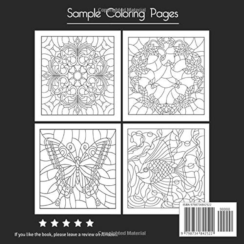 Stained glass coloring book beautiful flower nature animals landscapes and easy patterns designs for relaxation marrone lexie s books