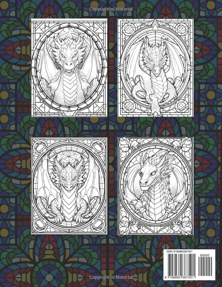 Dragons of light stained glass coloring pages for adults c geri books
