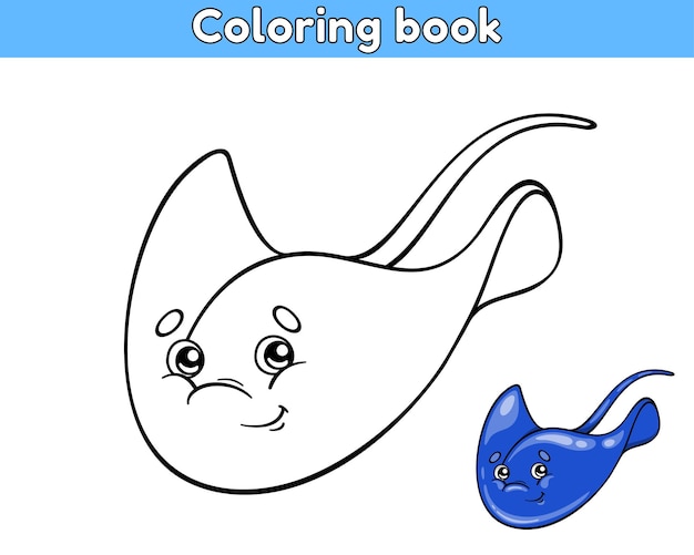 Premium vector page of the coloring book with dark blue stingray