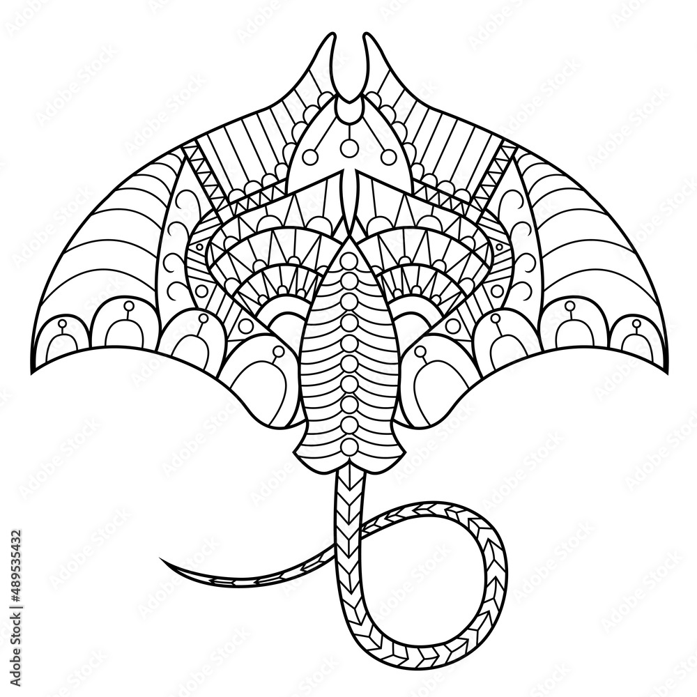 Stingray mandala zentangle illustration in lineal style coloring book vector
