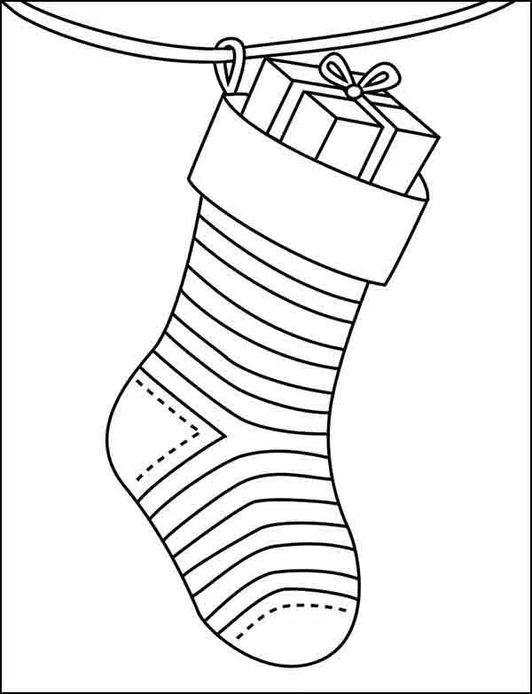 Easy how to draw a christmas stocking tutorial coloring page