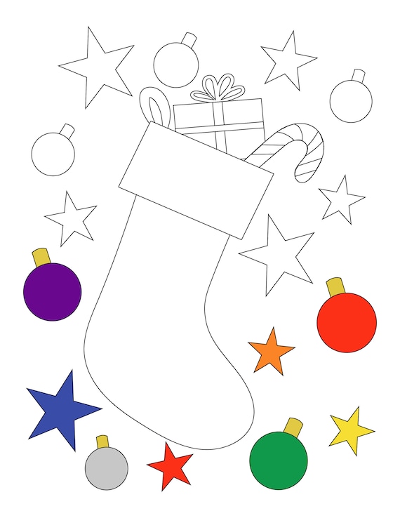 Christmas stocking coloring page printable pdf digital download download now