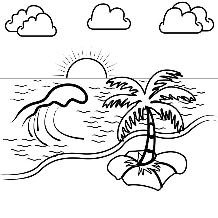 Sunset view on the coast with high waves kids theme coloring page coloring pages sunset views sunset