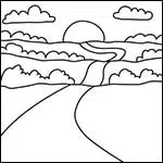 Easy how to draw a sunset tutorial and sunset coloring page