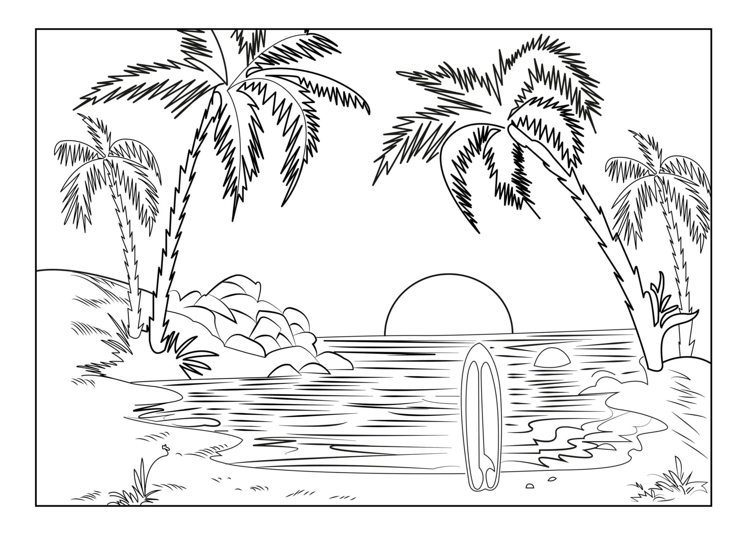 Simple sunset image coloring page