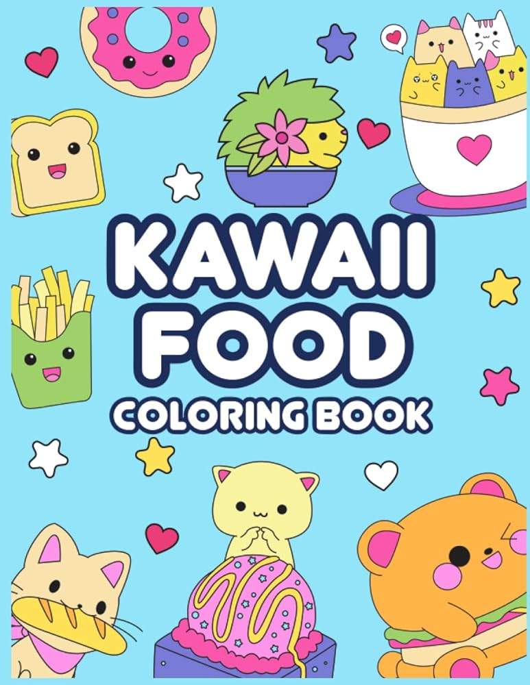Kawaii food coloring book cute funny and easy coloring pages of sushi fries donuts and desserts for kids and adults cute kawaii food coloring drawings for kids teens and adults