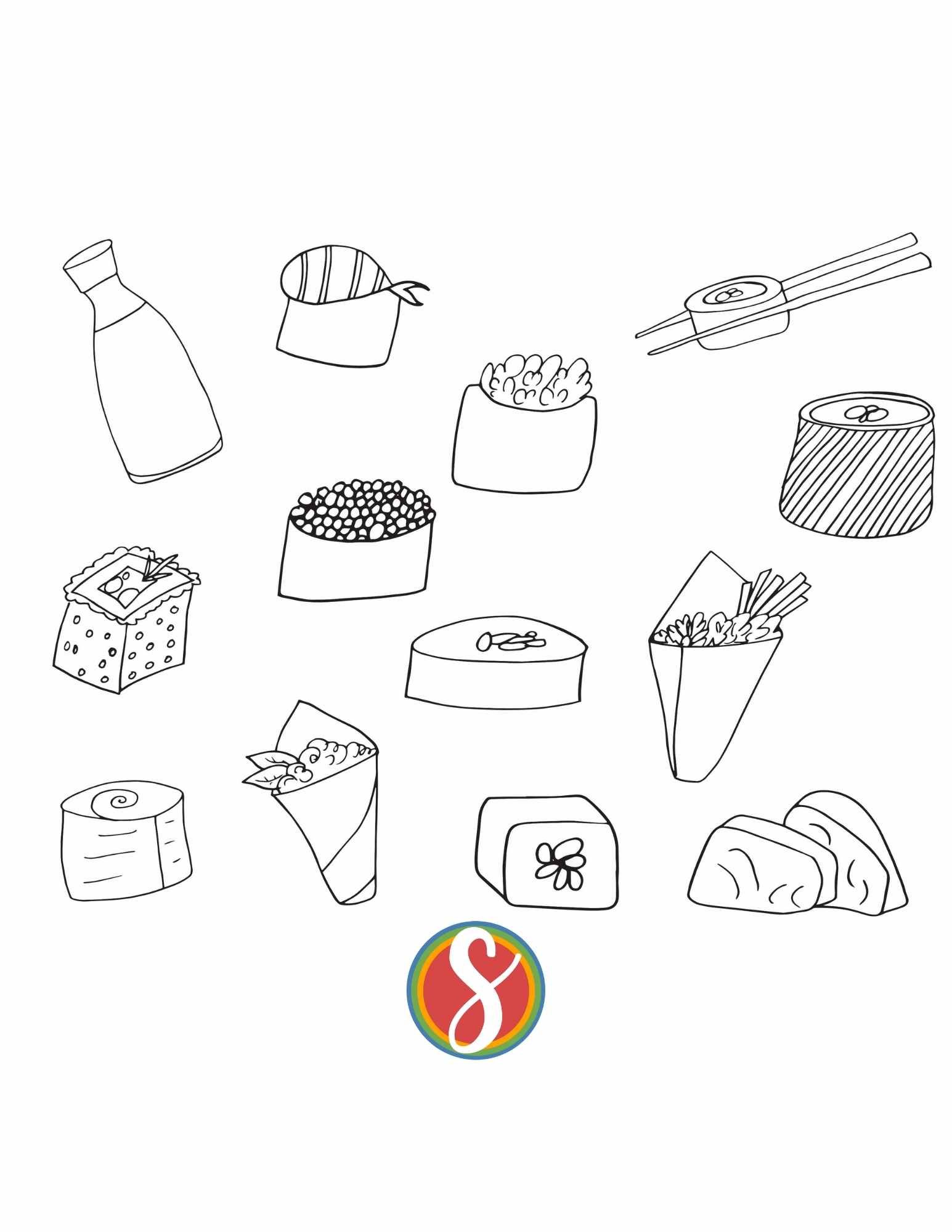 Free sushi coloring pages â stevie doodles