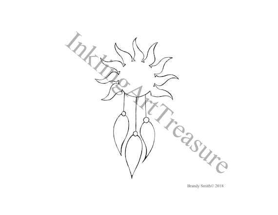 Sun dreamcatcher simple tattoo flash tattoo design illustration line work outline coloring page vinyl cutter cricut