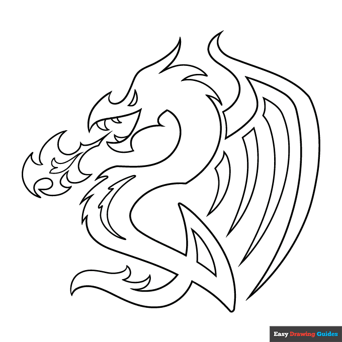 Dragon tattoo coloring page easy drawing guides