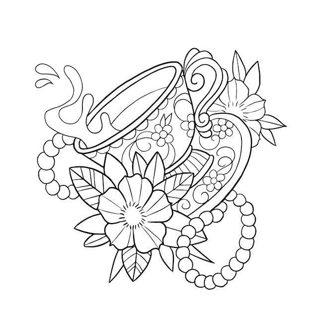 Premium vector coffee mug tattoo doodle cartoon kawaii anime coloring page cute illustration clipart