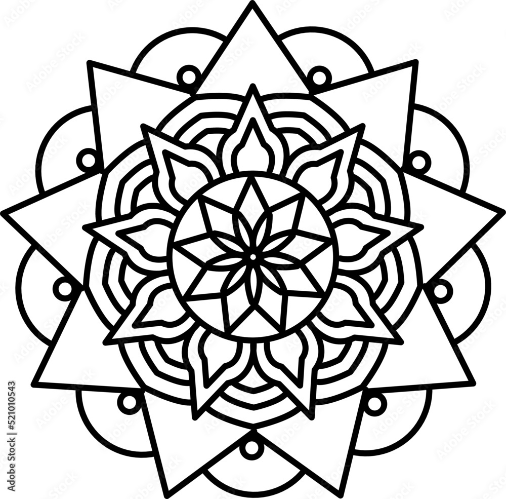 Abstract arabic art background black book card art mandala coloring book simple and basic for beginners seniors and children mehndi flower pattern for henna drawing and tattoo decoration in vector