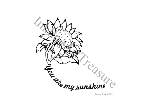 Sunflower you are my sunshine tattoo flash tattoo design illustration line work outline coloring page vinyl cutter cricut instant download