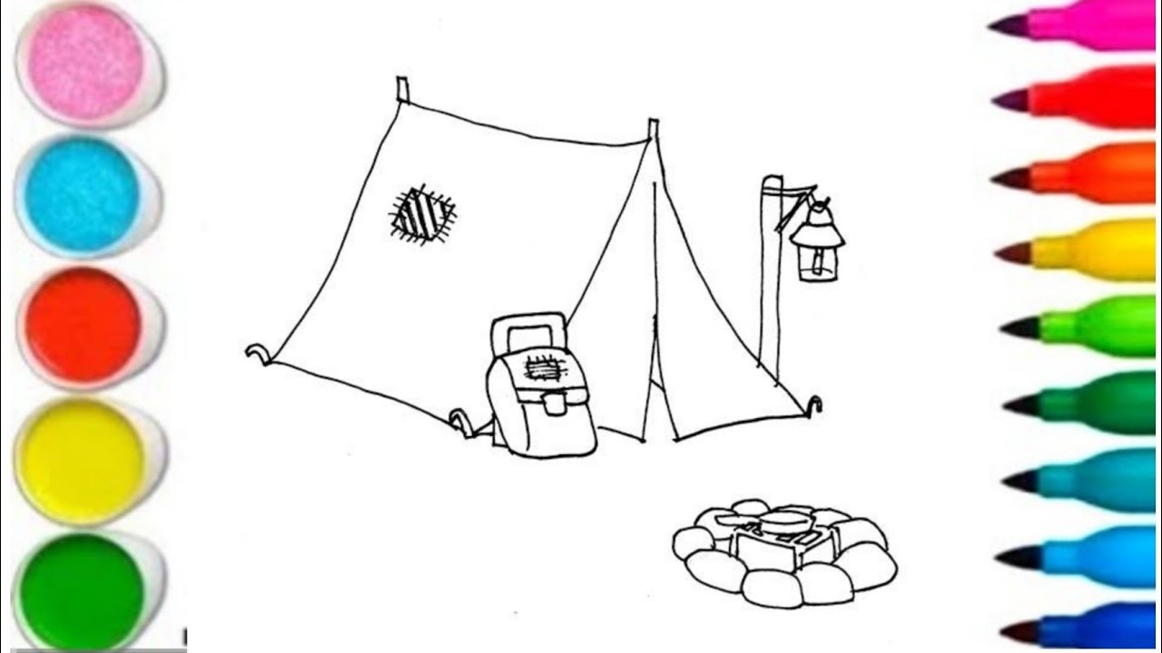 How to draw a caping tent drawing for kids step by step colouring painting for kids toodlers
