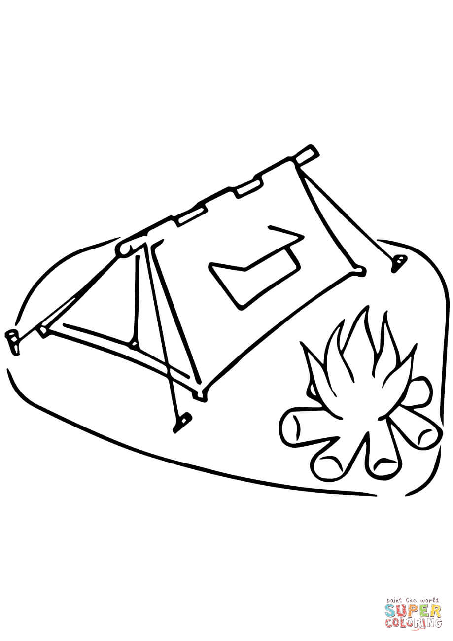 Tent and campfire coloring page free printable coloring pages