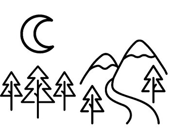 Camping coloring pages with tents trees stars a pass and a moon color camp